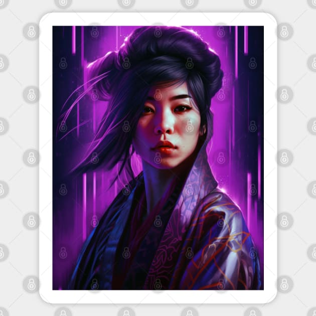 Asian Woman Wearing Purple Kimono Sticker by kaileena-ai